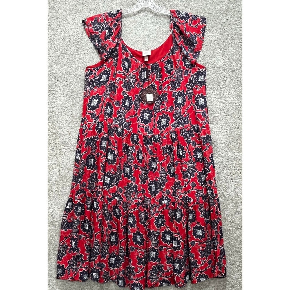 Knox Rose Dress Women 1X Floral Beach Boho Peasant Flutter Sleeveless Lined Midi